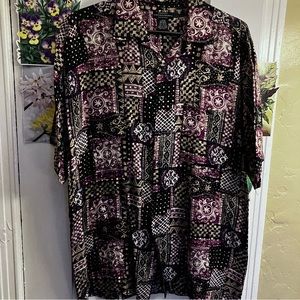 Vintage Men’s 80s Print Rayon Shirt Size L